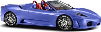 Blue convertible with red interior showing side profile and alloy wheels