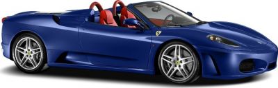 Blue convertible sports car with red bucket seats and alloy wheels