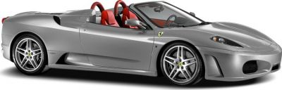Silver convertible with red interior and sporty alloy wheels
