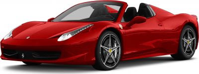 Red convertible sports car with aerodynamic design and alloy wheels