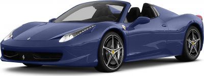 Blue convertible sports car front angle with sleek headlights and alloy wheels