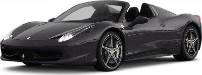 Front angle view of black convertible with alloy wheels