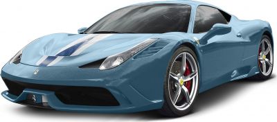 Front angle with hood racing stripes and aggressive air vents