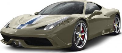 Front angle with racing stripes and aerodynamic design