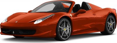 Red convertible sports car with sharp headlights and five-spoke alloy wheels