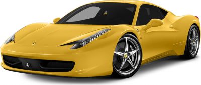 Yellow sports car front with sleek headlights and five-spoke alloy wheels