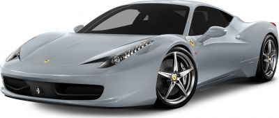 Front view of a sleek sports coupe with sharp headlights and alloy wheels