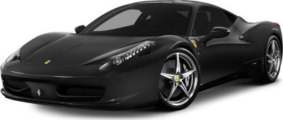 Sleek black sports coupe with sharp headlights and stylish alloy wheels
