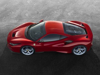Top view of sports car showing mid-engine and aerodynamic design