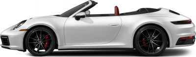 Convertible sports car side profile with black wheels and red brake calipers