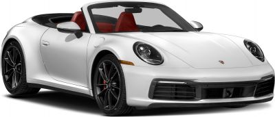 Front fascia and open roof convertible with black wheels and red interior