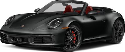 Convertible sports car with black exterior and red interior