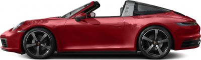Red convertible with targa roof and five-spoke alloy wheels
