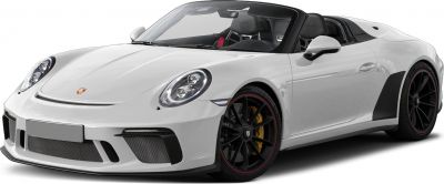 White convertible with black rims and yellow brakes