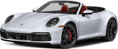 Silver convertible with sporty wheels and red leather interior seats