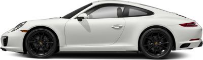 Side profile of white coupe with black multi-spoke wheels