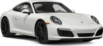 White Porsche 911 with black wheels, aerodynamic front side design