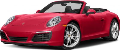 Front and side view of red 911 Cabriolet convertible with multi-spoke wheels