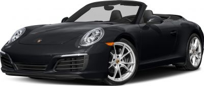Front view of a sleek convertible with prominent headlights and alloy wheels