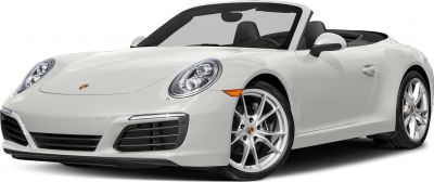 White convertible sports car front angle with headlights and wheels