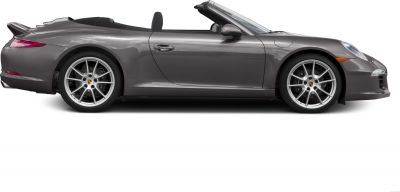 Side profile of a sleek convertible with alloy wheels and open roof