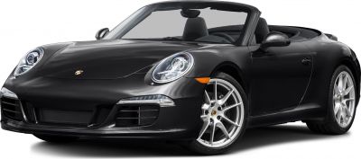 Black convertible sports car with alloy wheels and LED headlights