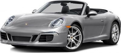 Front angled view of a silver convertible with LED headlights and sporty alloy wheels