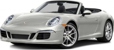 Front view of convertible with aerodynamic design and alloy wheels