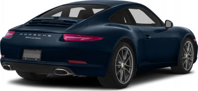 Rear view of sports coupe with sleek tail lights and dual exhaust