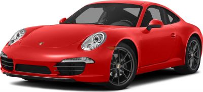 Red sports coupe front with aerodynamic design and alloy wheels