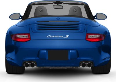 Rear view of blue convertible with quad exhausts and Carrera S badge