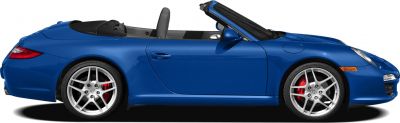 Blue convertible sports car with silver alloy multi-spoke wheels and open roof.