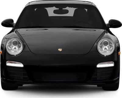 Front view with round headlights and sleek sporty design