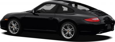 Rear and side profile of a sleek black sports coupe