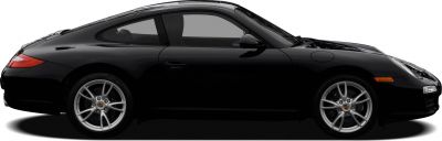 Side profile of sleek black coupe with alloy wheels and aerodynamic shape