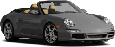 Sporty front view of convertible with open roof and alloy wheels