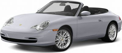Silver convertible with sleek body, alloy wheels, and open roof