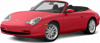 Red convertible with rounded headlights and alloy wheels