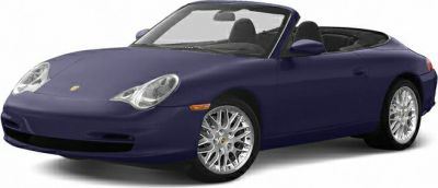 Convertible sports car with rounded headlights and multi-spoke wheels