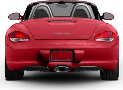 Rear view of a convertible sports car with central exhaust and distinctive tail lights