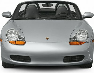 Front view of a convertible with distinctive headlights and sporty grille.