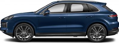 Side profile of SUV with large alloy wheels in blue color