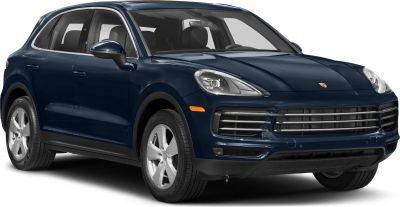 Front side view of SUV with distinct headlights and grille