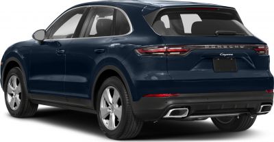 Rear and side view with LED taillights, dual exhausts, blue paint