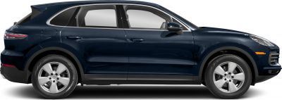 Side profile of a dark blue SUV with alloy wheels and smooth curves