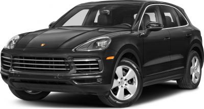 Front 3/4 side view of black luxury SUV with grille and headlights