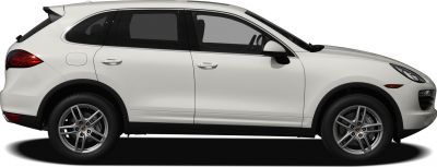Side profile of white SUV with alloy wheels and black trim