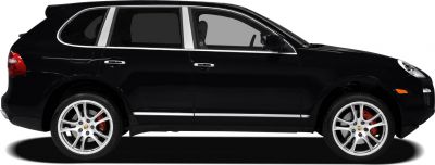Side profile of a black SUV with alloy wheels