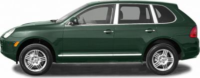 Side profile of a green mid-2000s luxury SUV with alloy wheels