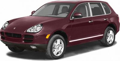 Front three-quarter view of SUV with distinctive headlights and maroon exterior